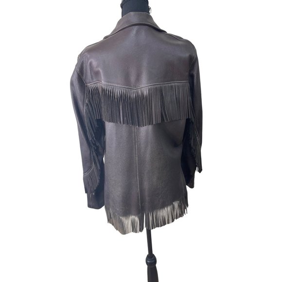 Vintage 1970s Dark Brown Fringe Deer Skin Leather Jacket size Medium - Picture 3 of 6